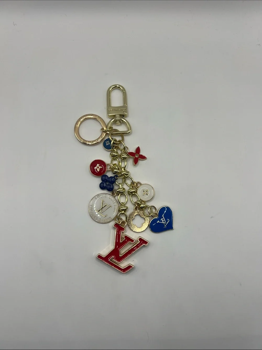 1432. Red , Blue & White Enamel Logo Charm Key Holder